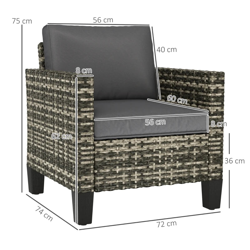 Light Grey Rattan Armchair with Cushions - Single Size