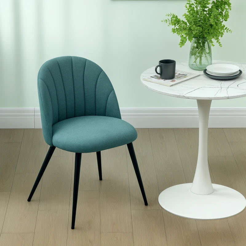 Modern Green Dining Chairs Set of 2 - Upholstered Kitchen Chairs with Metal Legs, Shell Backrest & Padded Seat for Home