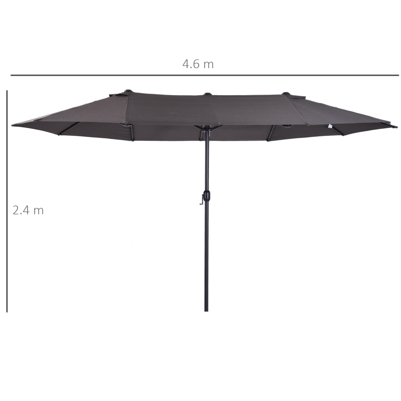 Double-Sided Grey Garden Sun Umbrella - 4.6m Patio Shade Canopy