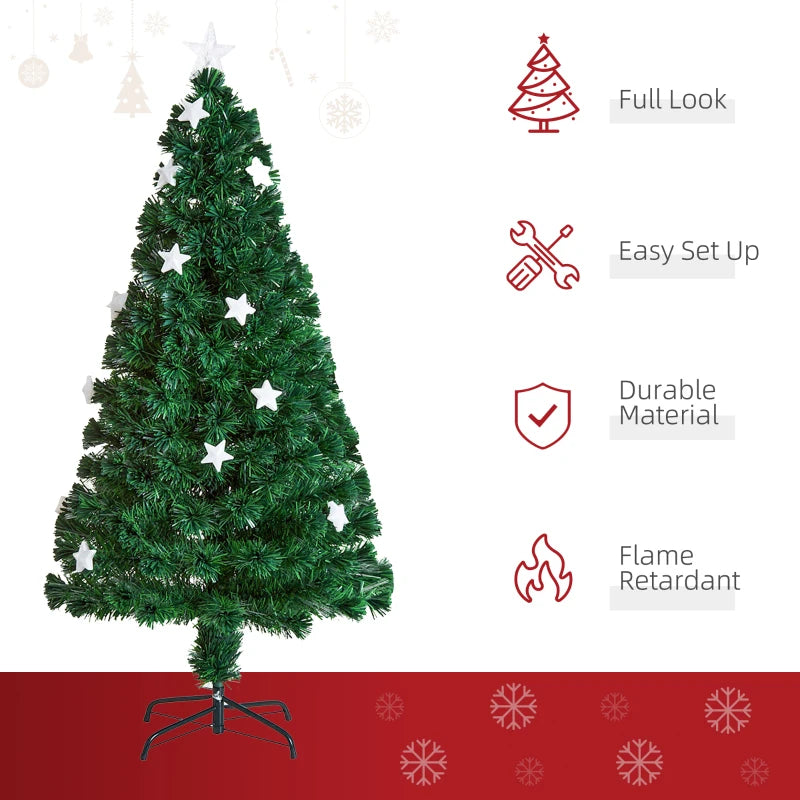 5FT Prelit Artificial Christmas Tree with Fibre Optic Star & LED Lights - Green Holiday Decoration for Indoor Parties