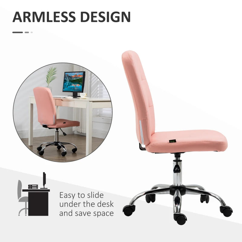 Vinsetto Armless Pink Faux Leather Office Chair - Stylish Ergonomic Design for Home & Office Use