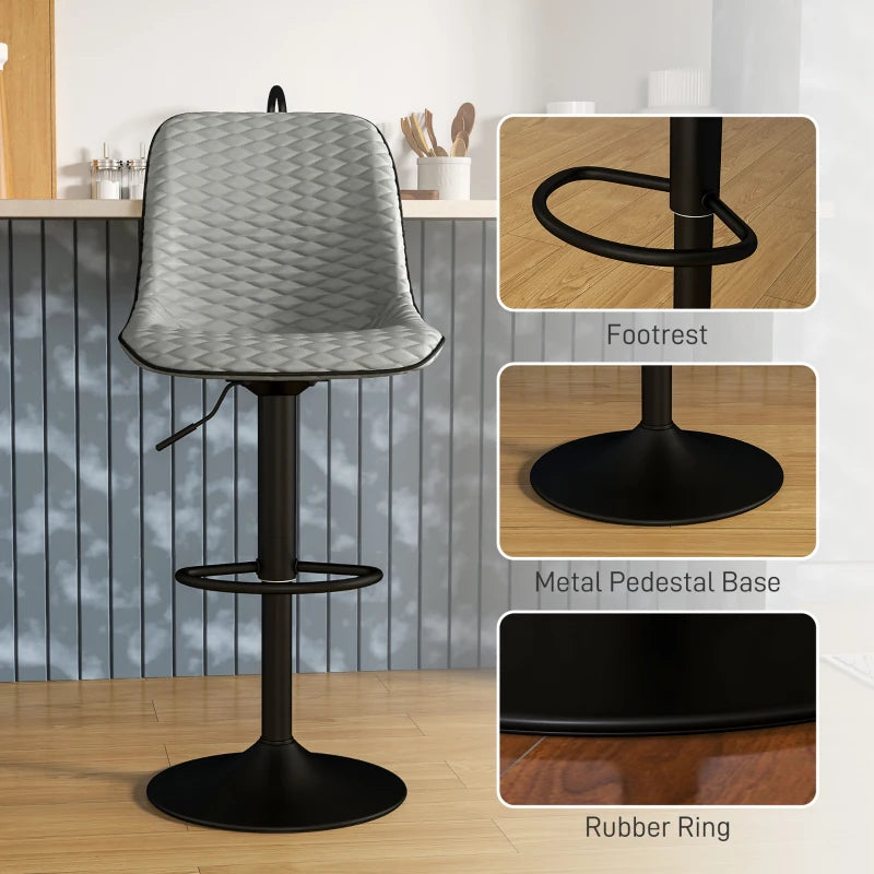 Set of 2 Modern Grey Faux Leather Bar Stools - Stylish & Comfortable Counter Height Seating for Kitchen or Home Bar