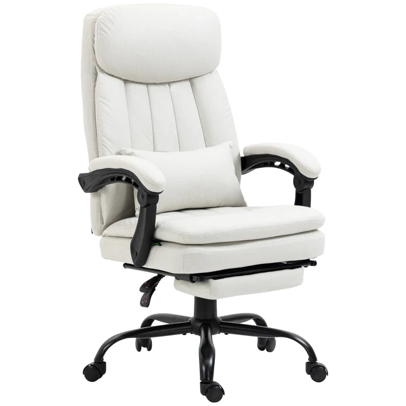 Vinsetto Ergonomic Office Chair with Massage & Heating, 155° Recline, Lumbar Support, Footrest - Cream White