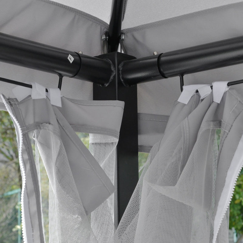 3 Seater Outdoor Swing Bed with Canopy, Cushioned Seat - Light Grey