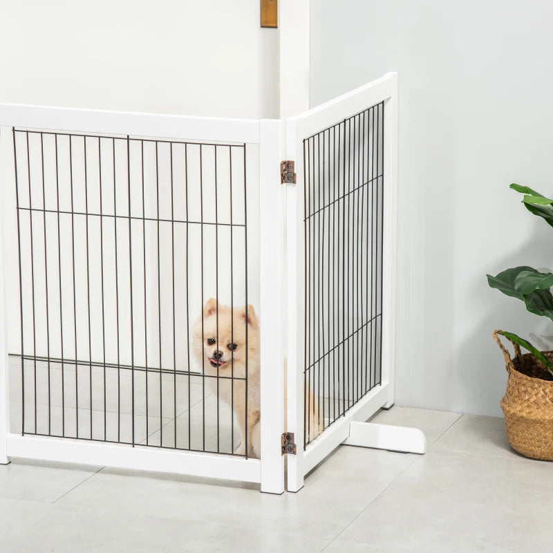 Freestanding Folding 4-Panel Pet Gate - Adjustable Dog Barrier with Support Feet for Puppies and Small Dogs