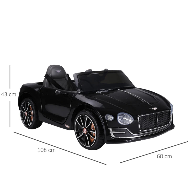 Bentley GT 12V Electric Ride-On Car for Kids with Remote Control, LED Lights & Music - Black, Ages 3-5