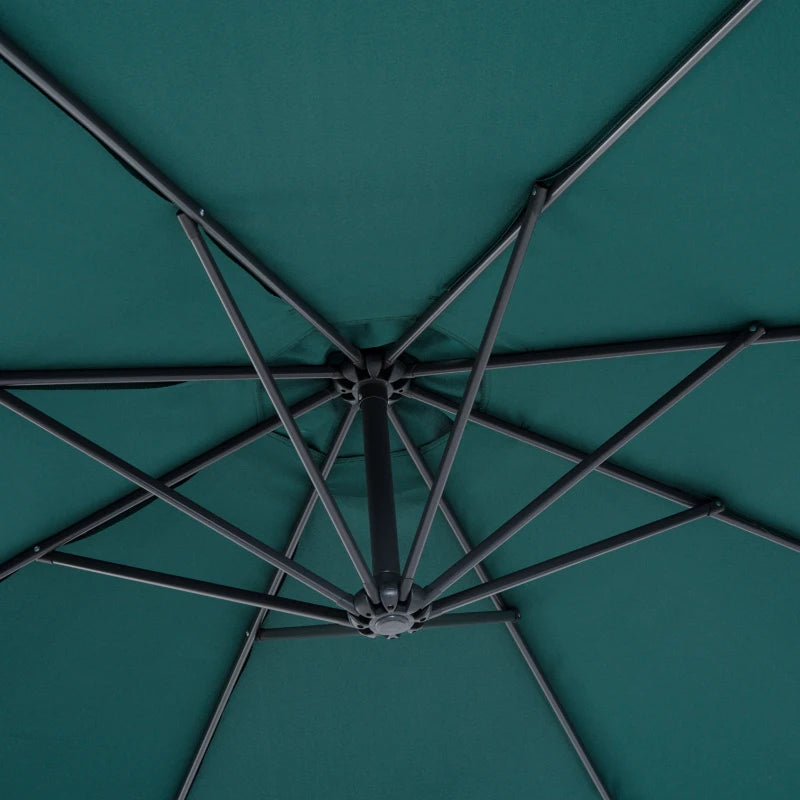 Dark Green Hanging Cantilever Umbrella with Crank Handle - Outdoor Sun Shade