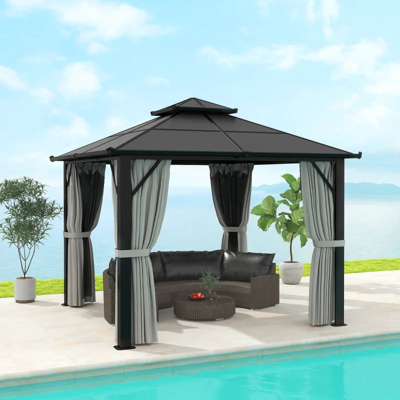 3m x 3m Hardtop Gazebo - Grey Aluminium Frame with UPF30+ Double Polycarbonate Roof