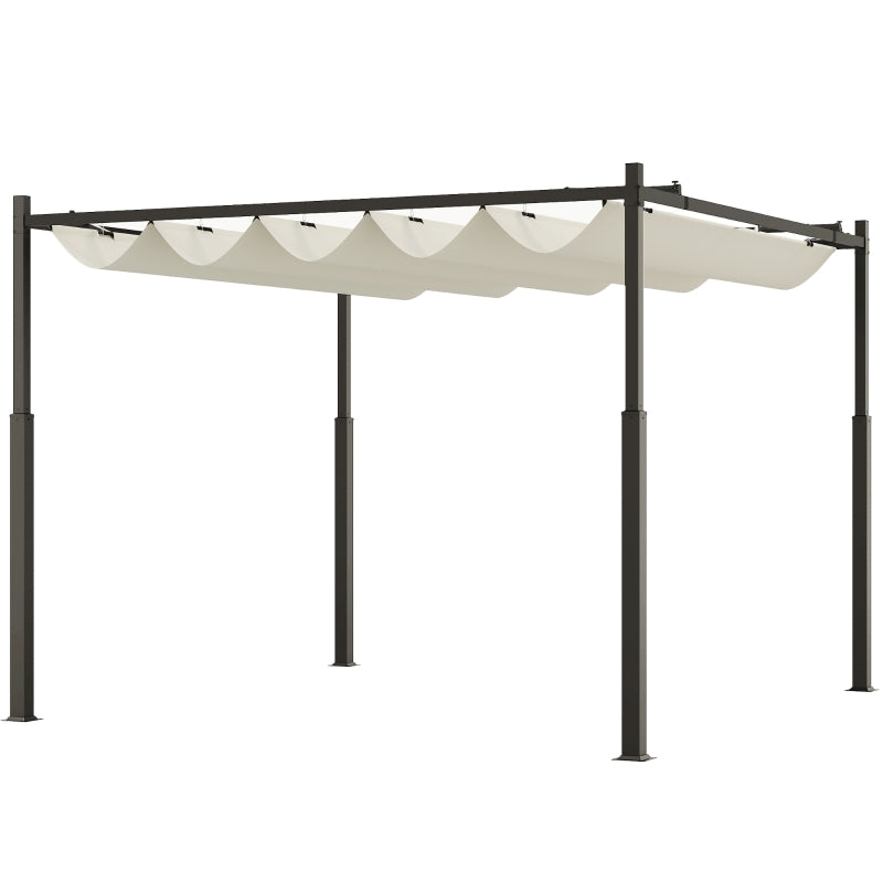 Cream White Retractable Roof Garden Pergola with Sun Shade Canopy