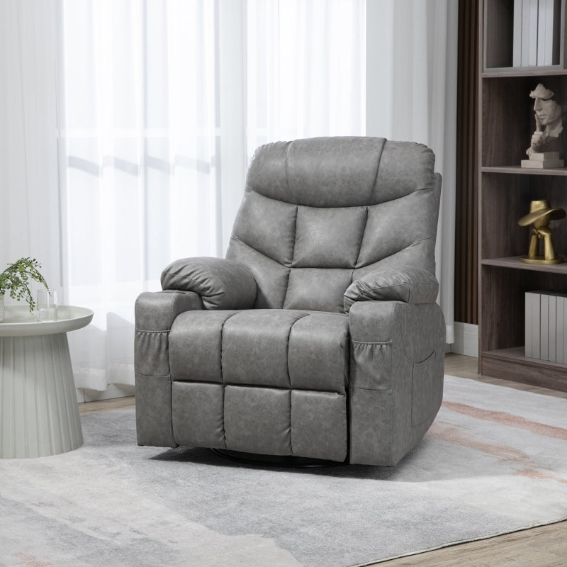 Thick Padded Faux Leather Recliner Armchair in Light Grey for Ultimate Comfort and Style