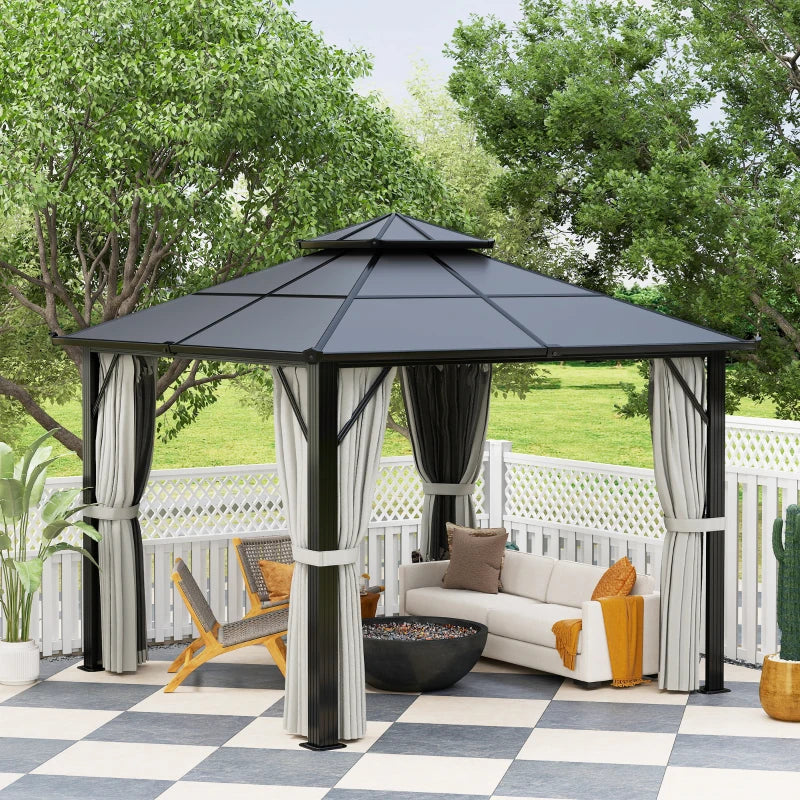 3m x 3m Hardtop Gazebo - Grey Aluminium Frame with UPF30+ Double Polycarbonate Roof