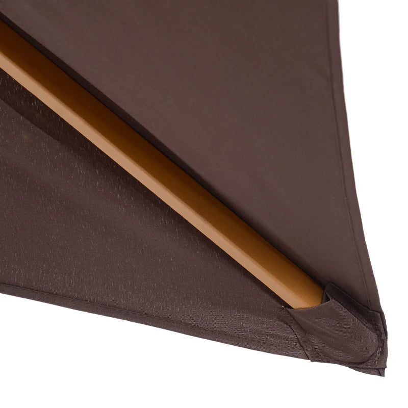 Dark Coffee Wooden Garden Parasol Umbrella - 2 x 3m Outdoor Sun Shade