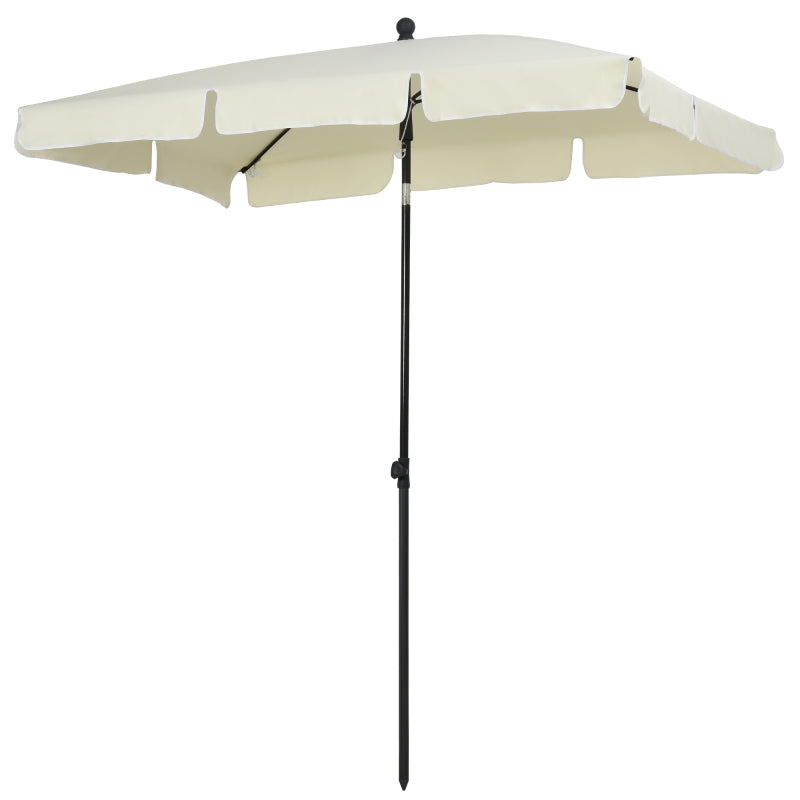 Cream White Rectangular Garden Parasol with Ruffles & Tilting Canopy