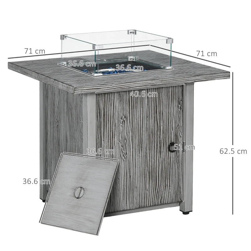71cm 50,000 BTU Gas Fire Pit Table with Cover & Glass Screen - Stylish Grey Outdoor Heating Solution