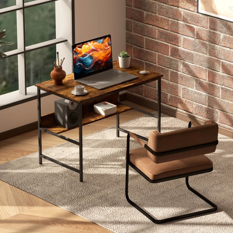 Rustic Brown 2-Tier Computer Desk - 100 x 60 cm - Stylish Home Office Furniture for Productivity