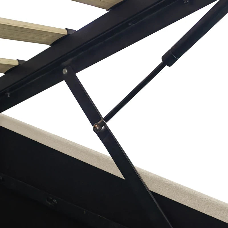 Double Upholstered Bed Frame with Hydraulic Storage and LED Headboard USB Type-C Charging Beige