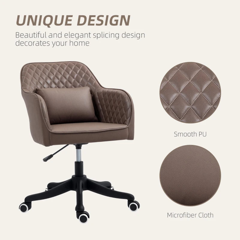 Vinsetto Brown Microfiber Office Chair with Massage Lumbar Pillow, Rolling Wheels - Ideal for Desk, Makeup Vanity & Home Use