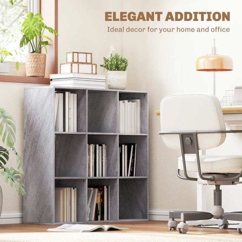 Stylish Nine-Cube Storage Shelf in Marble Grey - Versatile Organizer for Home, Office, and Kids' Rooms