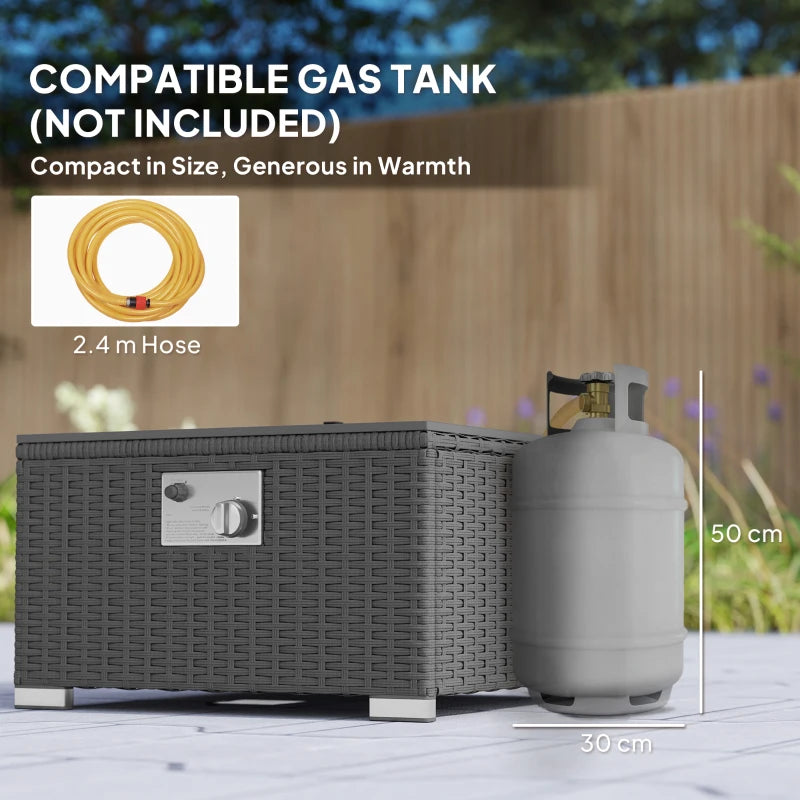 5-Piece Grey Rattan Garden Furniture Set with Gas Fire Pit Table & Footstools