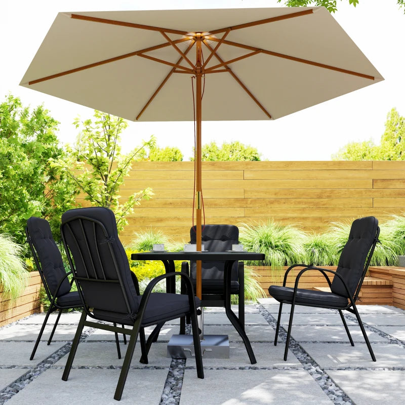 5-Piece Outdoor Square Garden Dining Set with Glass Table & Cushioned Chairs - Black