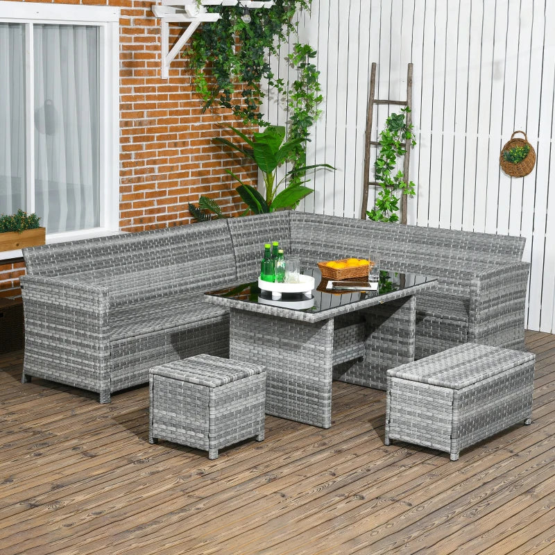 5-Piece Mixed Grey Rattan Corner Sofa With Footstools