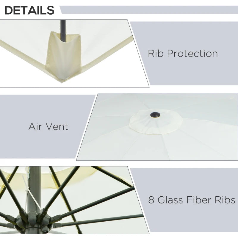 Cream White Tilting Garden Parasol Umbrella with Glass Fibre Ribs