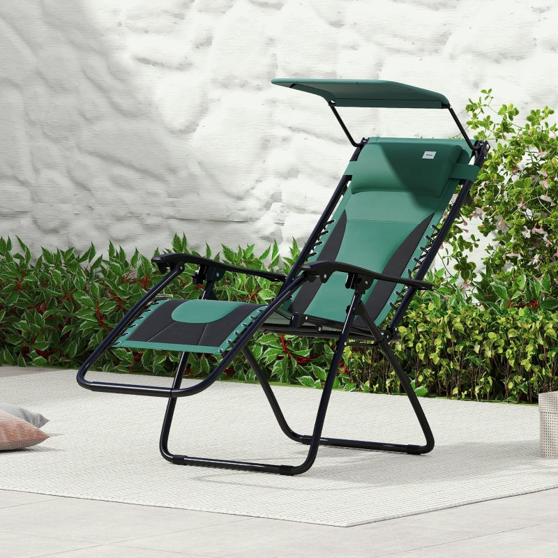 Zero Gravity Lounger Chair - Folding Reclining Patio Chair with Shade Cover, Padded Seat, Cup Holder, Soft Cushion and Headrest - Green, Large Size