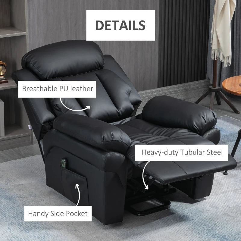 Electric Power Lift Recliner Chair for Elderly, Overstuffed Faux Leather Armchair with Remote Control and Side Pockets, Black