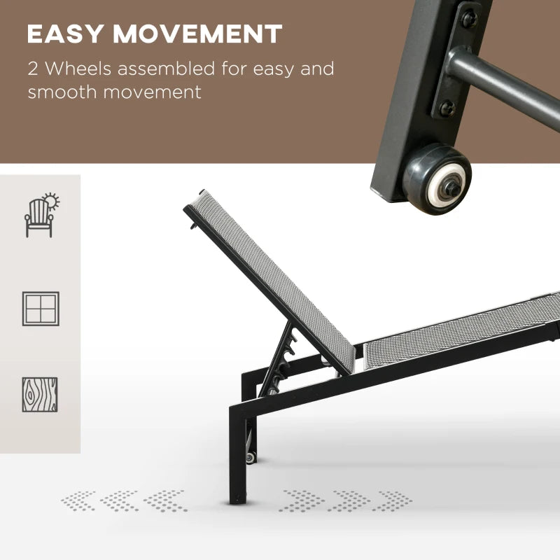 Brown Rattan Patio Sun Lounger with 5-Position Backrest and Wheels