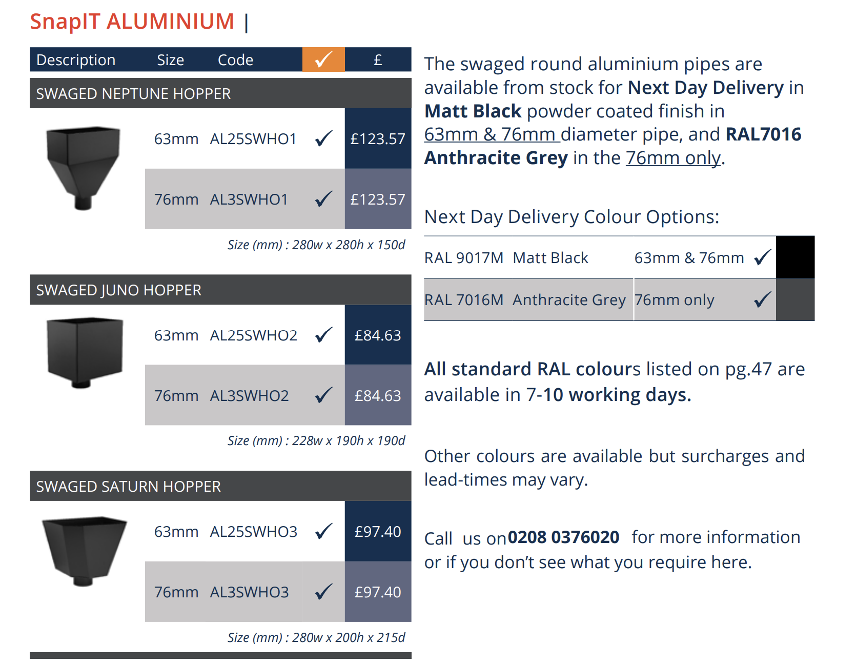 280mm Aluminium Neptune Hopper Head with 63mm (2.5") Outlet - RAL 9005m Matt Black