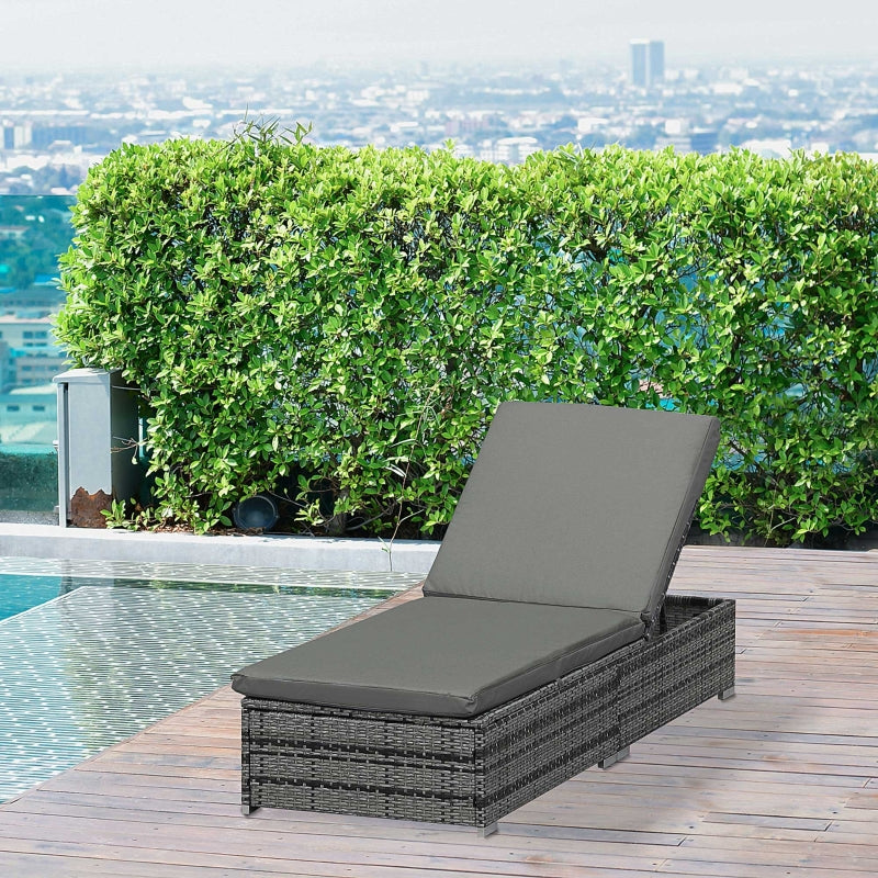 Grey Rattan Outdoor Reclining Sun Lounger