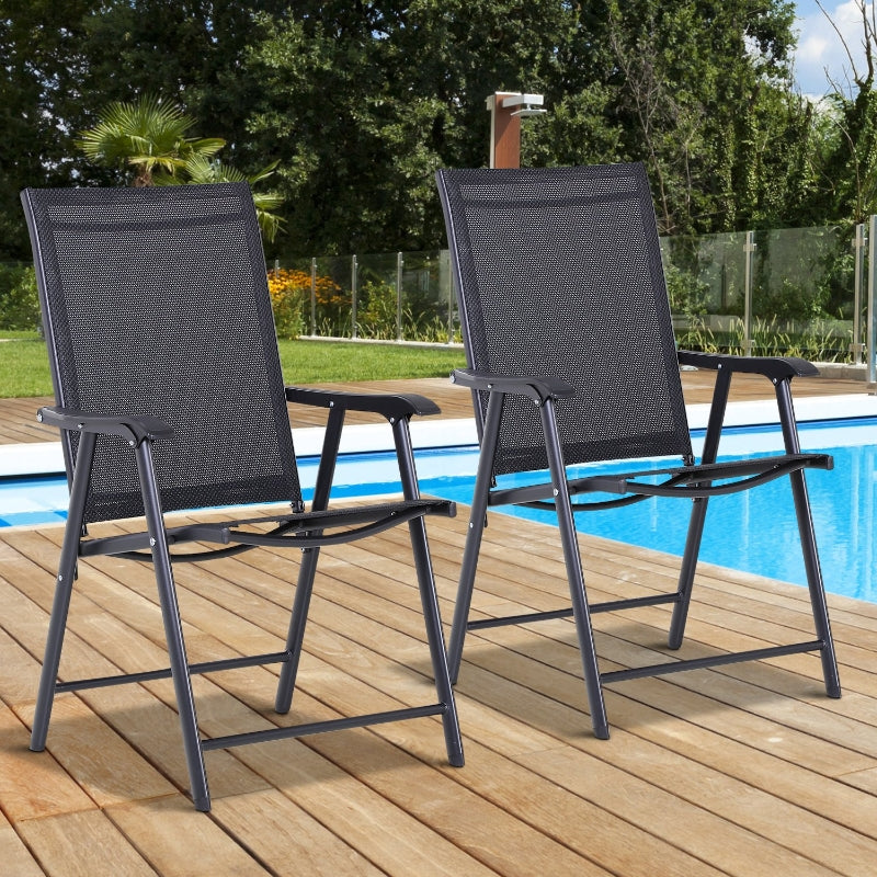 Black Steel Frame Foldable Outdoor Garden Chairs Set of 2