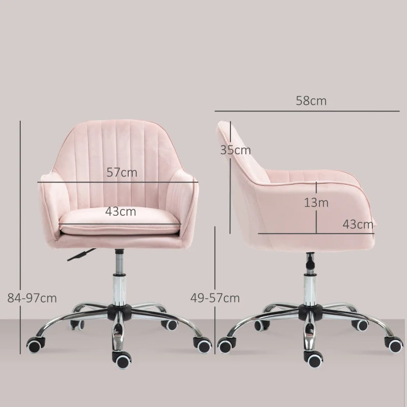 Stylish Pink Velvet-Feel Tub Office Chair with Comfortable Seat Cushion - Perfect for Home or Office Decor