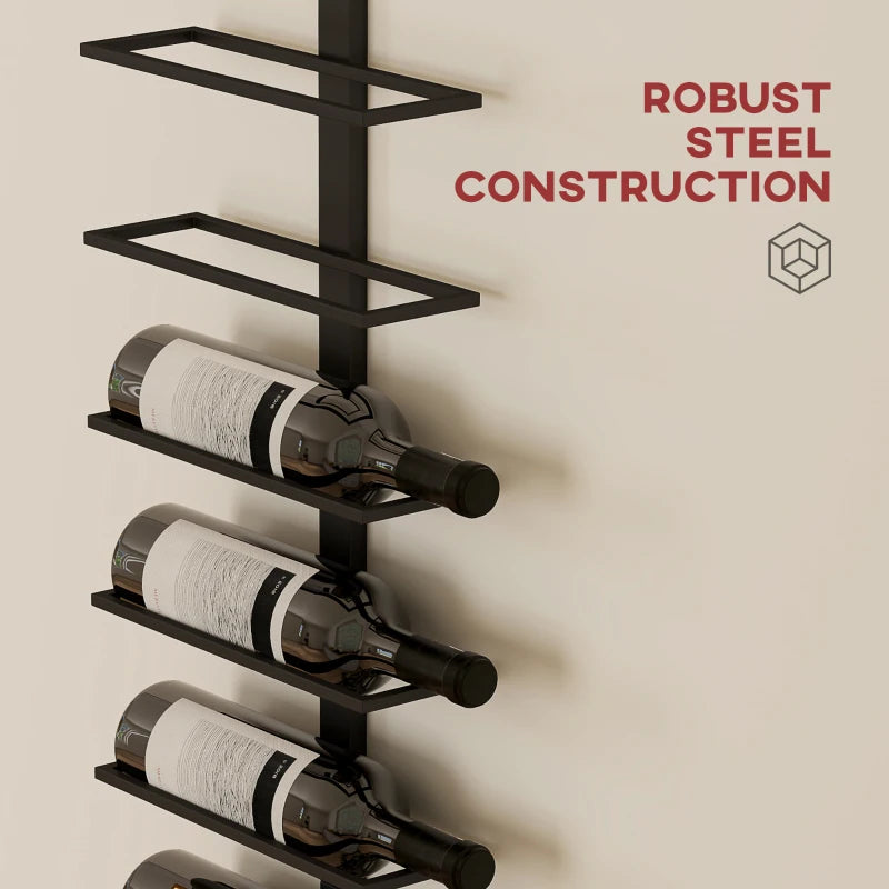10-Tier Wall Mount Wine Rack - Steel Wine Bottle Holder for Kitchen, Dining Room & Home Bar - Black Display Rack
