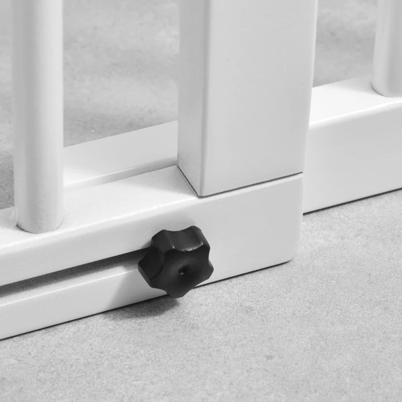 Adjustable Wooden Dog Gate - Freestanding Indoor Dog Fence Barrier, 3 Panels, Lockable, 71H x 113-166W cm, White