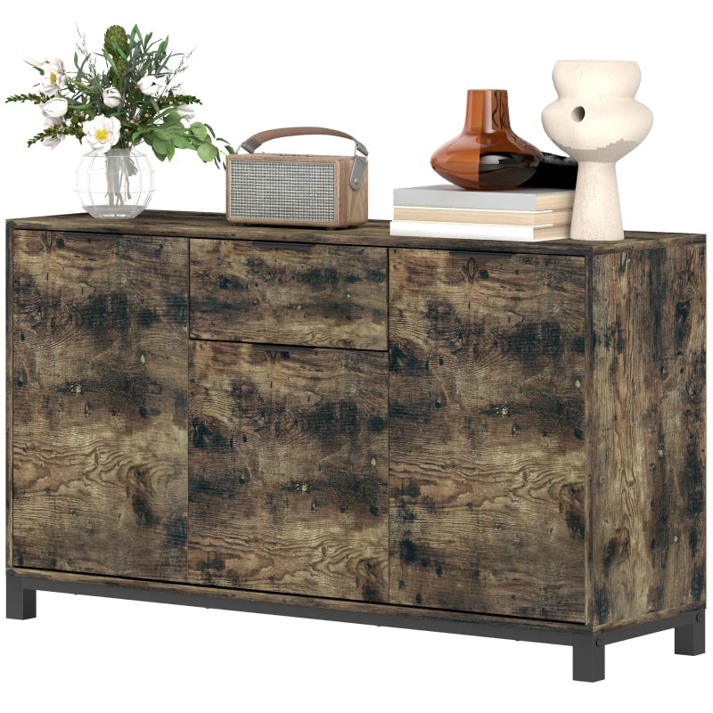 Industrial Sideboard Storage Cabinet with Doors & Drawer, Adjustable Shelves for Living Room, Dining Room, Hallway - Rustic Brown