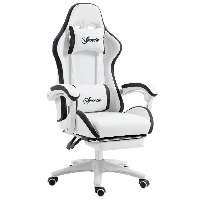 Vinsetto Gaming Chair with Footrest - PU Leather Office Desk Chair, 135° Recline, Lumbar Support, Headrest, White & Black