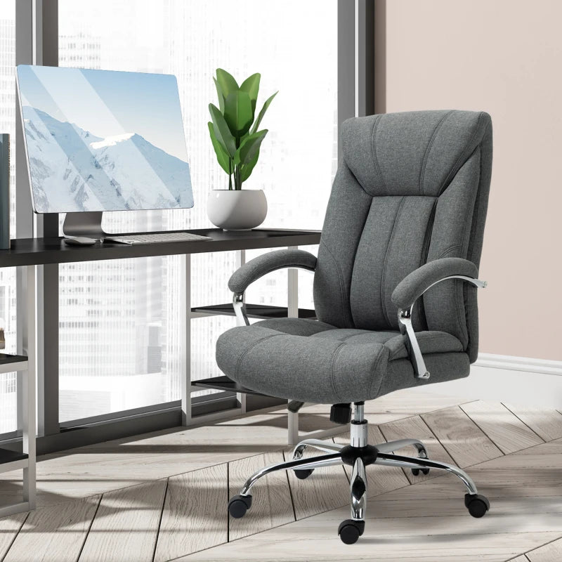 Vinsetto Grey Fabric Office Chair - Padded Executive Desk Chair with Adjustable Height, Swivel Wheels & Metal Star Base