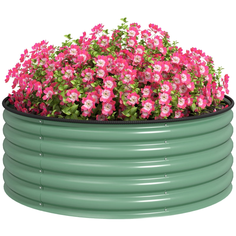 Galvanised Raised Garden Bed with Safety Edging - Outdoor Planter Box, 120 x 120 x 43 cm, Light Green