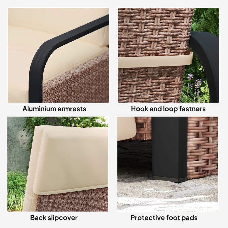 140° Reclining Rattan Armchair - Brown and Khaki Outdoor Lounge Chair for Comfort