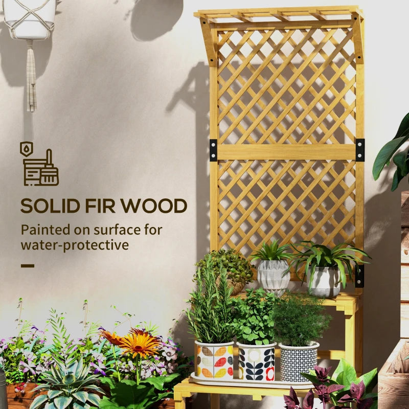 Natural Finish Wooden Plant Stand with Trellis