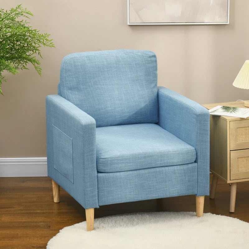 Stylish Upholstered Accent Chair for Living Room, Bedroom or Home Office - Comfy Blue Fireside Armchair