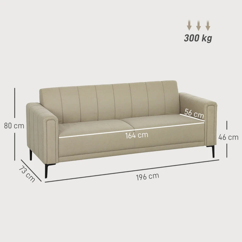 Modern Channel Tufted 3-Seater Fabric Sofa for Living Room, Guest Room, Bedroom or Home Office in Khaki