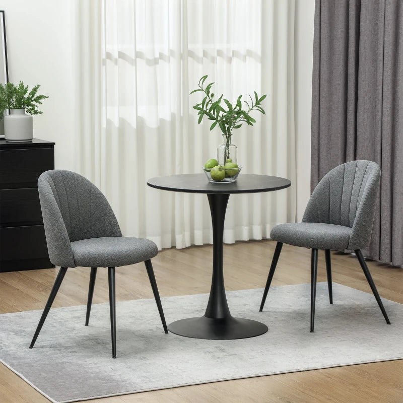 Modern Grey Dining Chairs Set of 2 - Upholstered Kitchen Chairs with Metal Legs, Shell Backrest & Padded Seat for Home