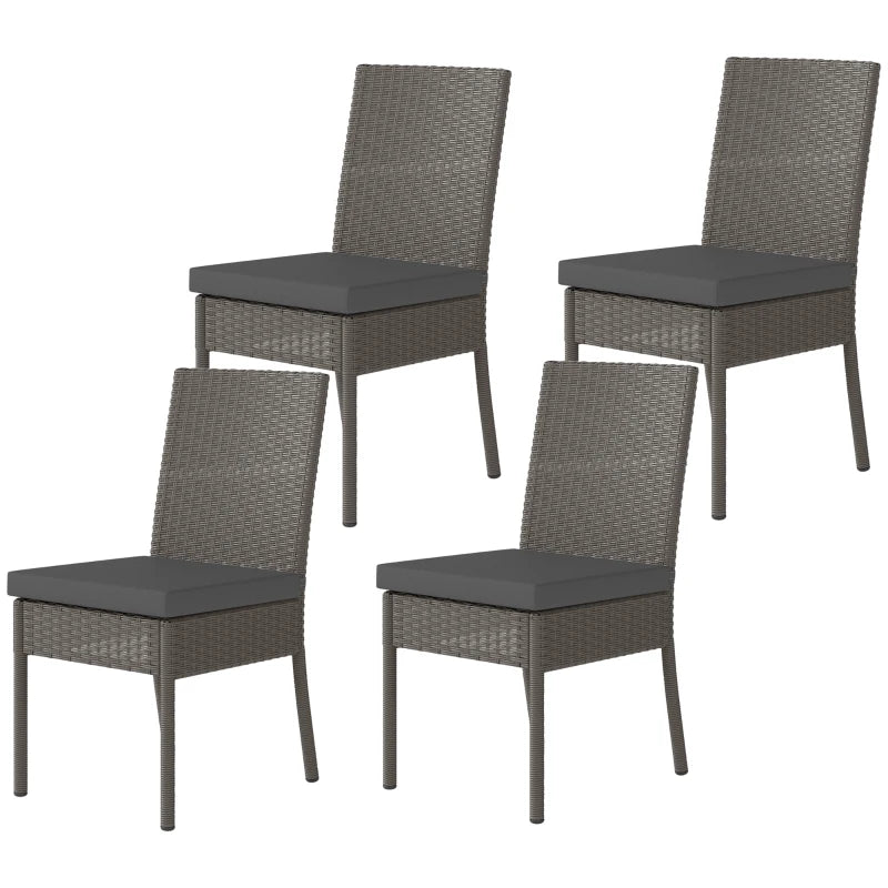 Set of 4 Dark Grey Armless Rattan Garden Chairs - Stylish Outdoor Seating for Patio & Deck