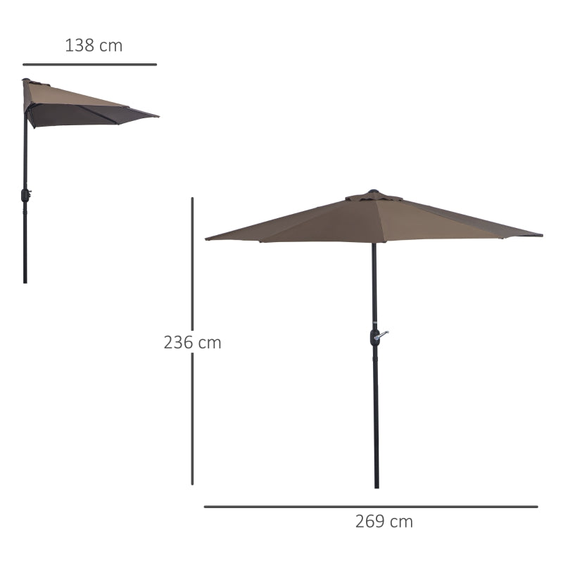 Brown 2.7m Half Balcony Parasol with 5 Steel Ribs