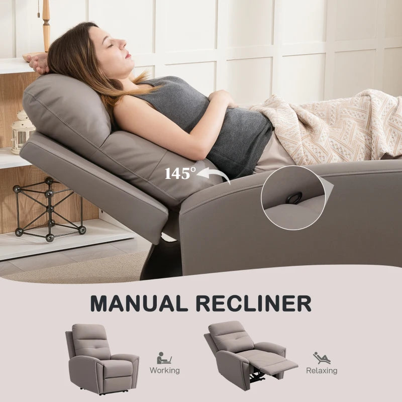 Modern Grey Recliner Armchair with Adjustable Leg Rest and Overstuffed Microfibre Lounge Seating for Living Room or Bedroom
