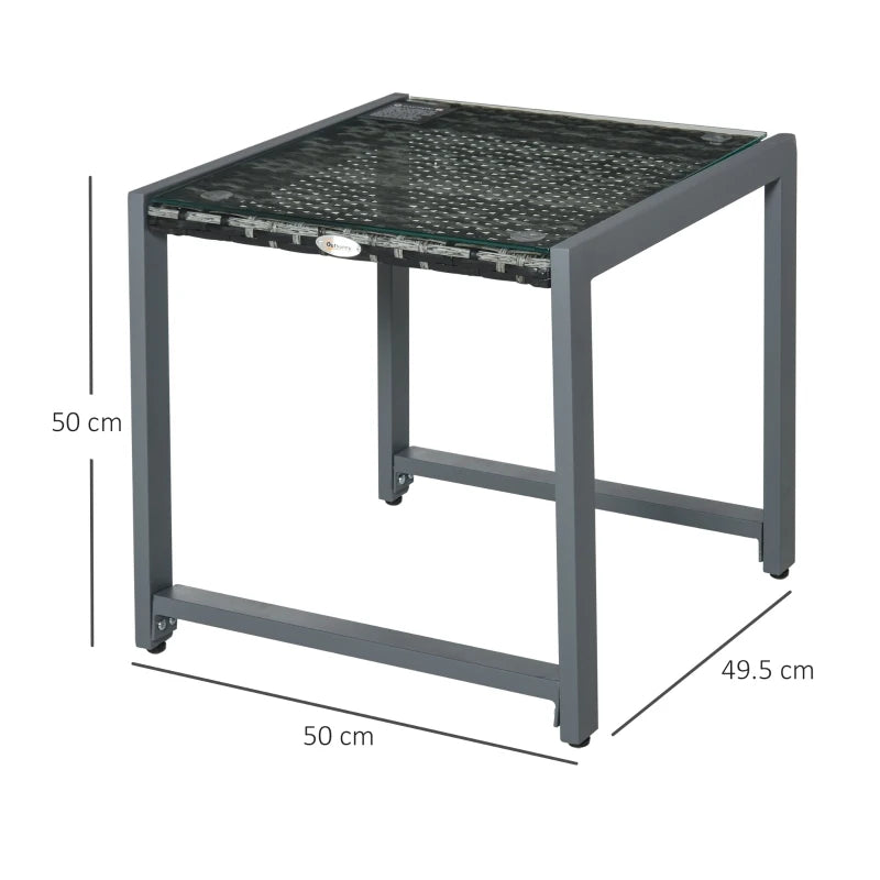 Grey Rattan Outdoor Patio Side Table With Metal Frame