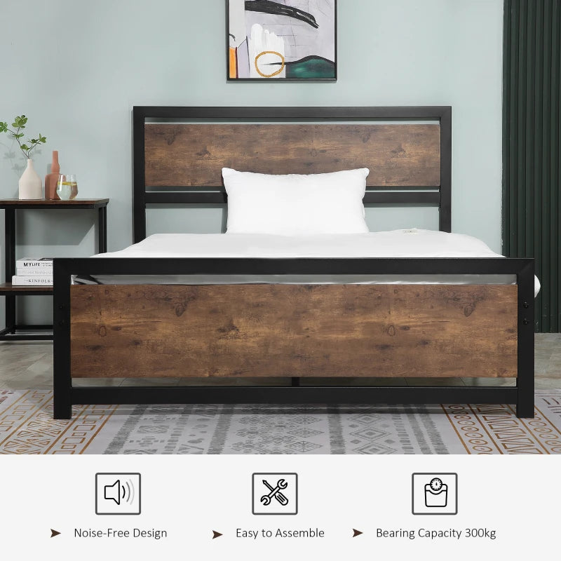 Double Size Metal Bed Frame with Headboard & Footboard - Sturdy Slat Support & Underbed Storage - Ideal Bedroom Furniture for Adults