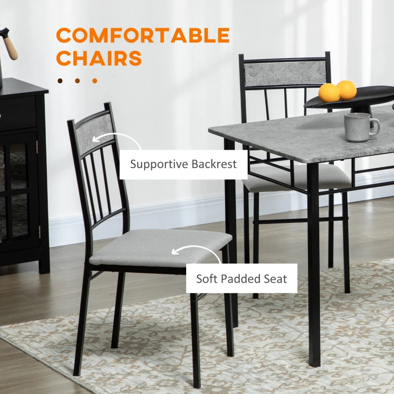Elegant Five-Piece Grey and Black Marble Effect Dining Table Set for Modern Home Decor
